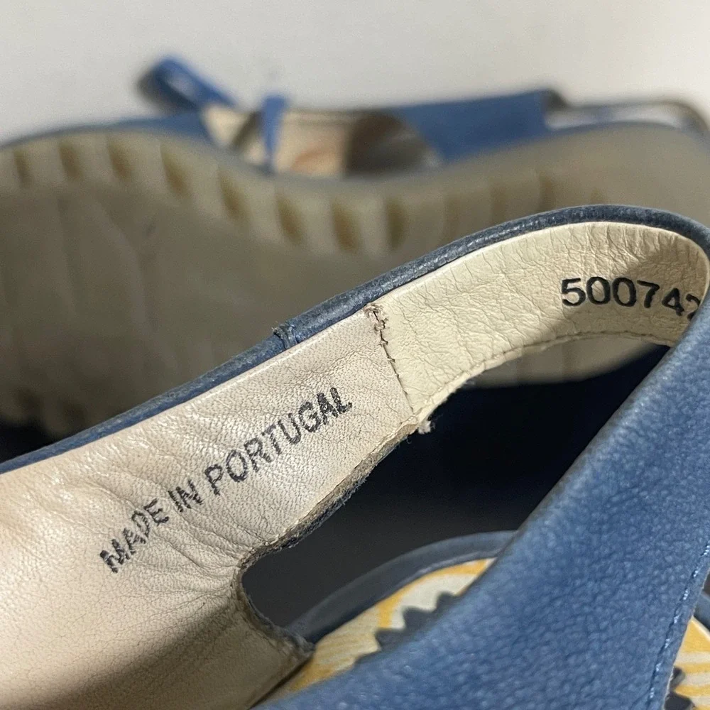 Fly London Slingback Wedge Sandals 8.5 / 39‎ Blue Suede Leather Lace Up Casual